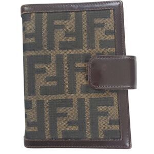 Fendi Zucca‎ Agenda Wallet Planner Brown Black Jacquard Leather Vtg